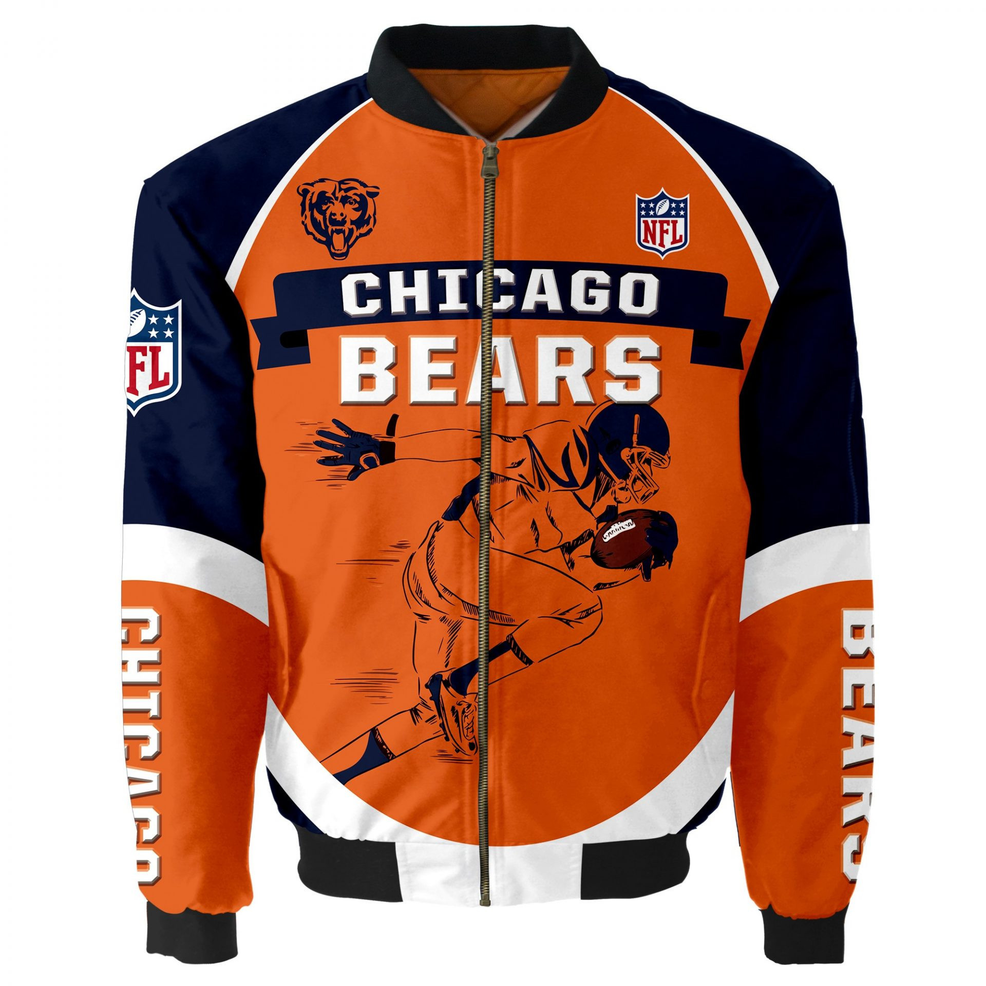 Chicago Bears Orange Bomber Jacket | NFL Team Jacket for Men & Women | Football Fan Gift
