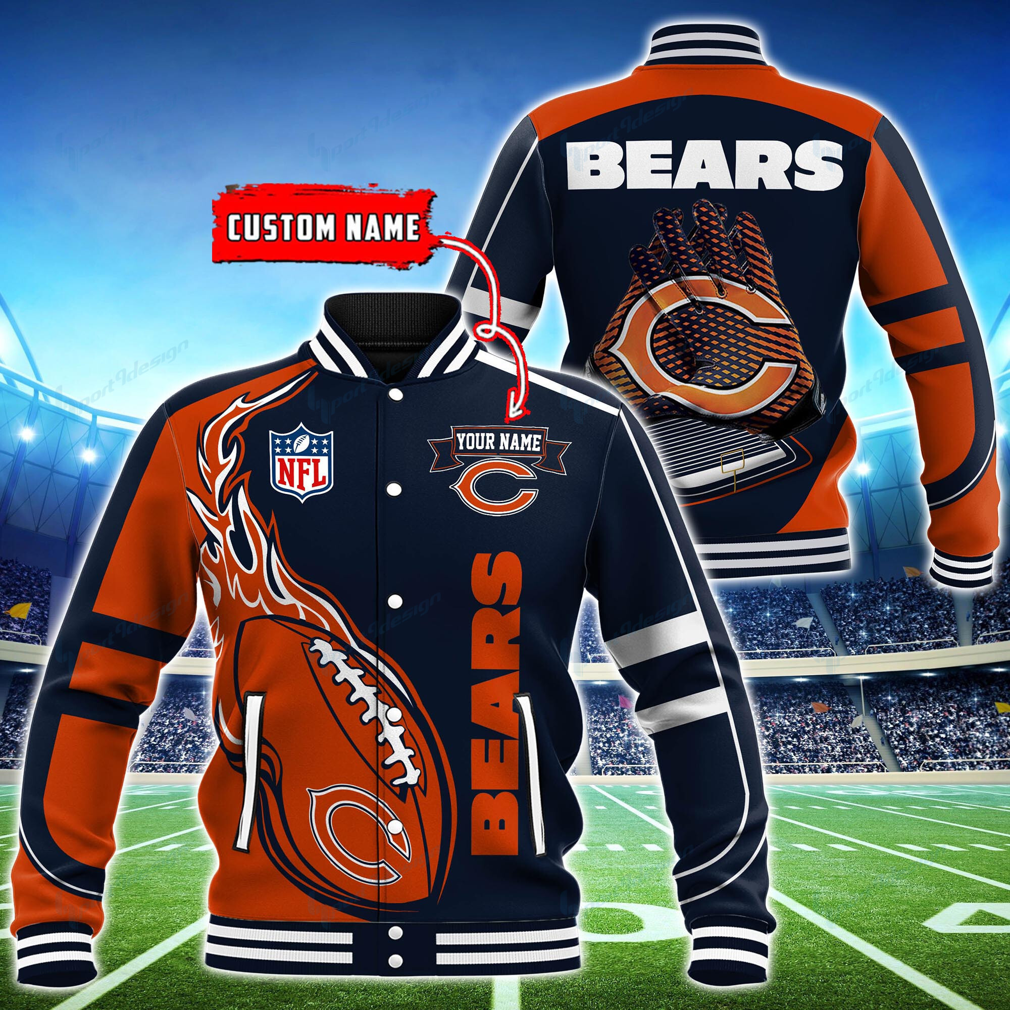 Chicago Bears Personalized Baseball Jacket for Men & Women | NFL Team Fan Gift