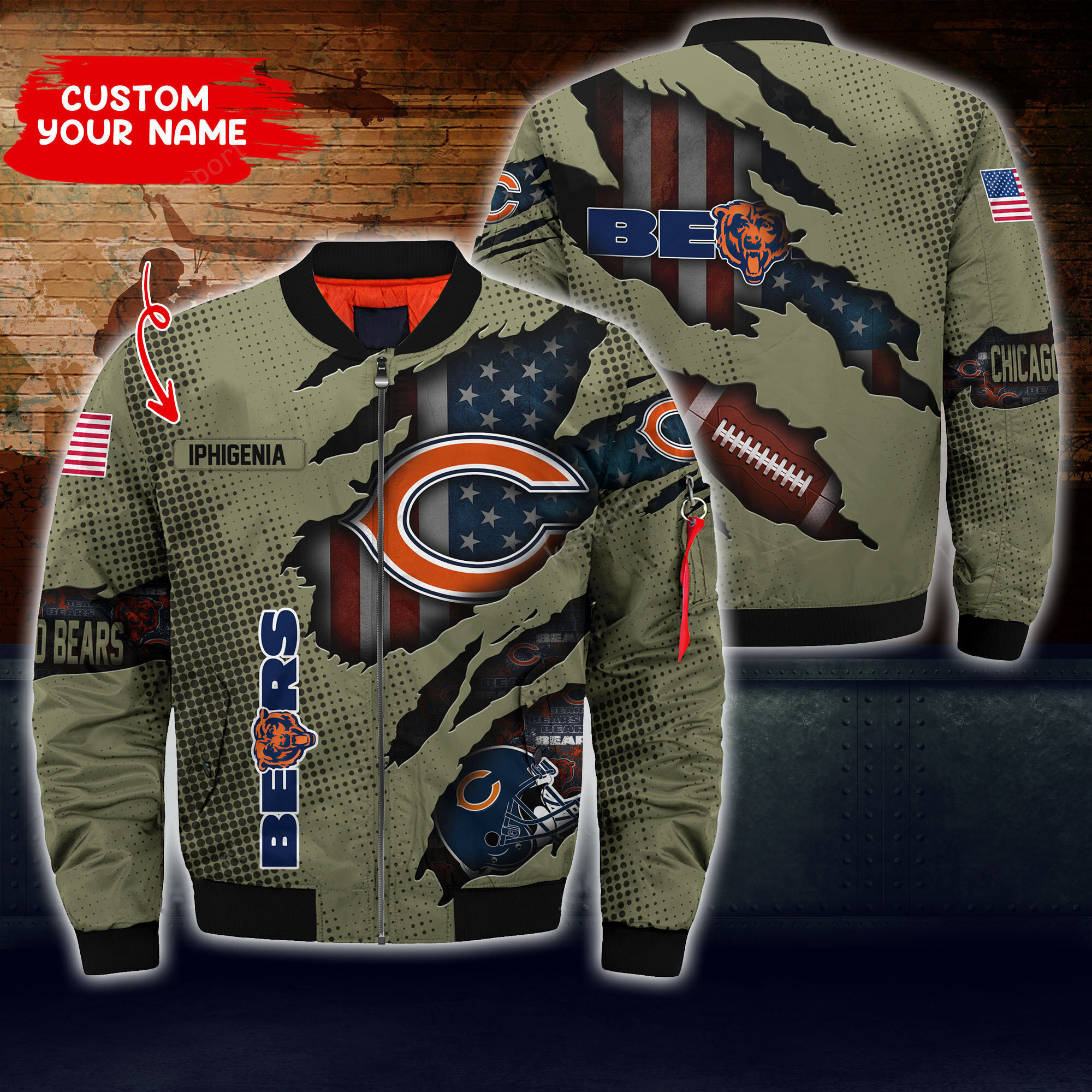 Chicago Bears Personalized Thick Bomber Jacket | NFL Team Jacket for Men & Women | Football Fan Gift