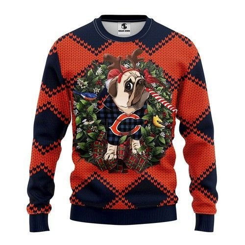Chicago Bears Pug Dog Ugly Christmas Sweater, Perfect Holiday Gift
