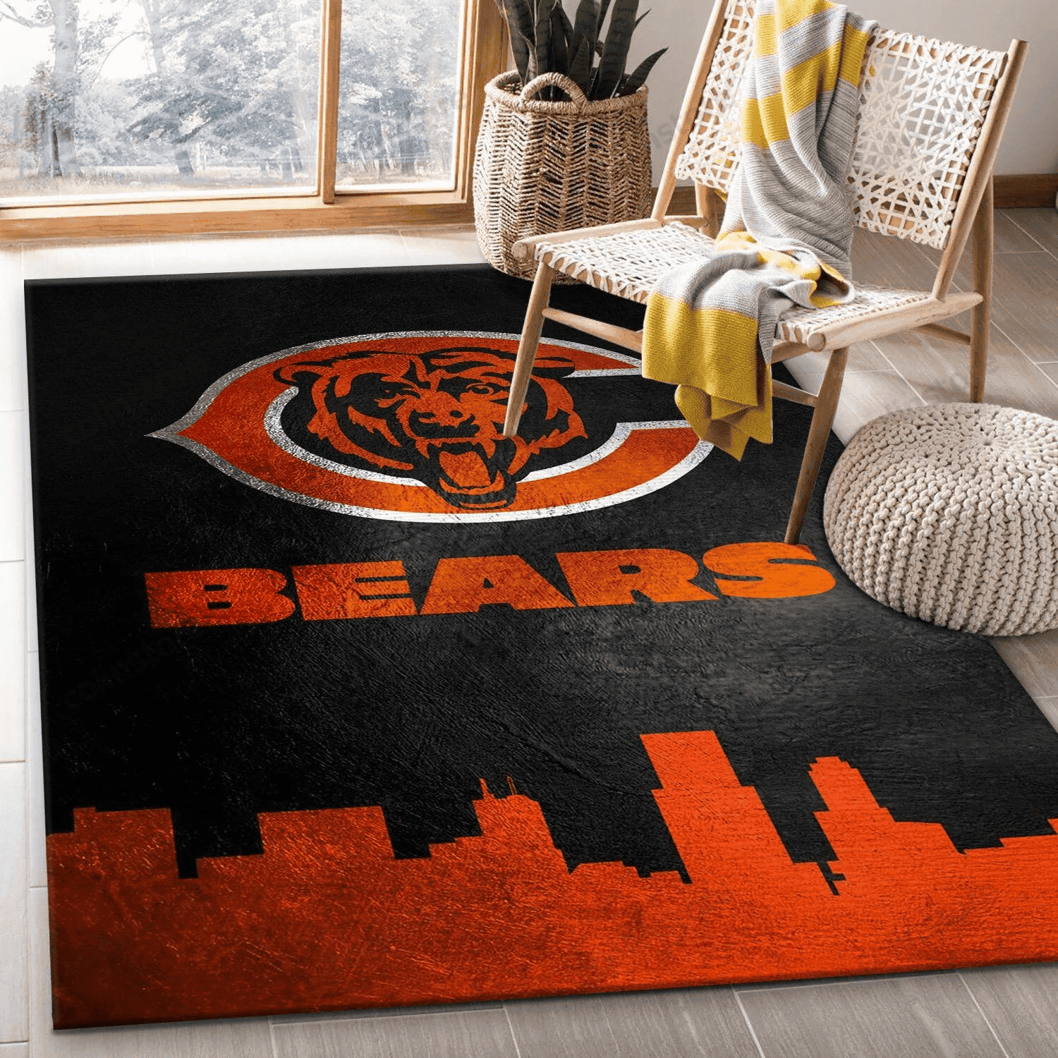 Chicago Bears Skyline Rectangle Area Rug – Full Print Carpet For Living Room & Bedroom Home Decor