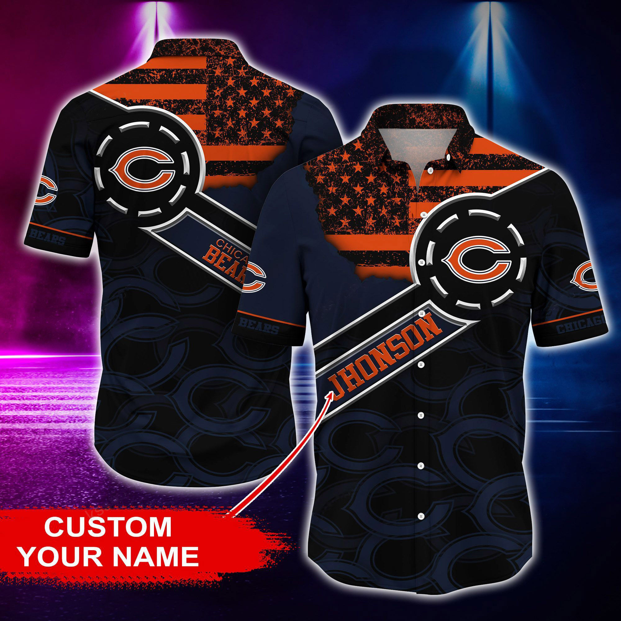 Chicago Bears Stars & Stripes Personalized Aloha Hawaiian Shirt for Men & Women