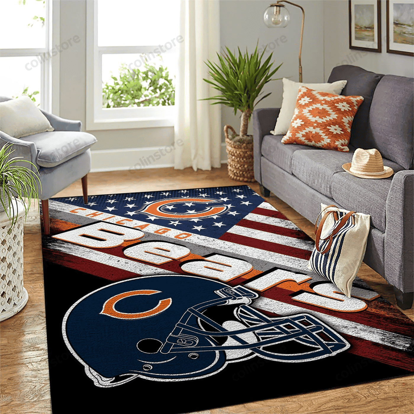 Chicago Bears Team Logo American Rectangle Area Rug – Full Print Carpet For Living Room & Bedroom Home Decor
