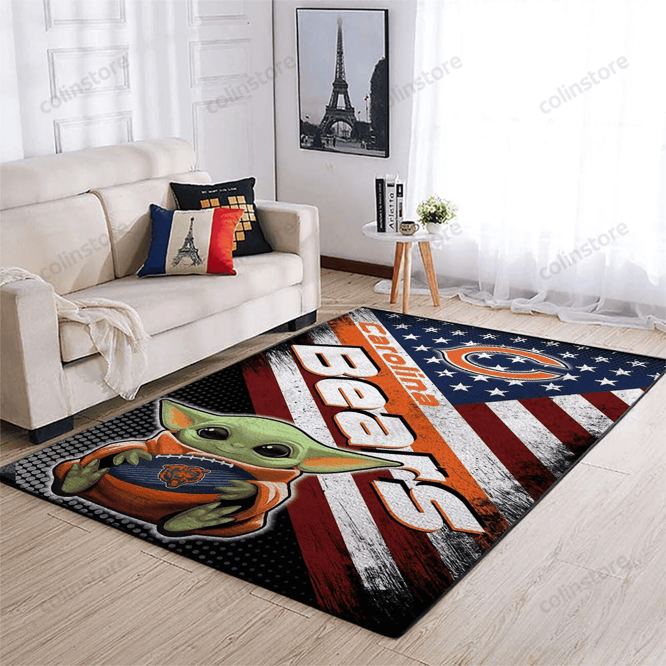 Chicago Bears Team Logo Baby Yoda Us Rectangle Area Rug – Full Print Carpet For Living Room & Bedroom Home Decor