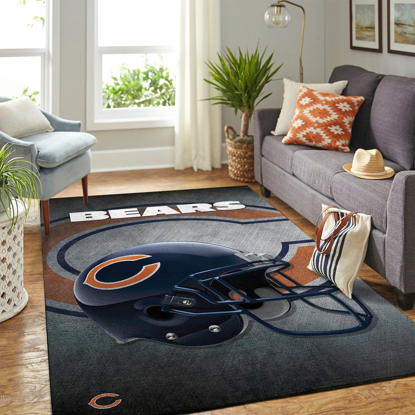 Chicago Bears Team Logo Helmet Rectangle Area Rug – Full Print Carpet For Living Room & Bedroom Home Decor