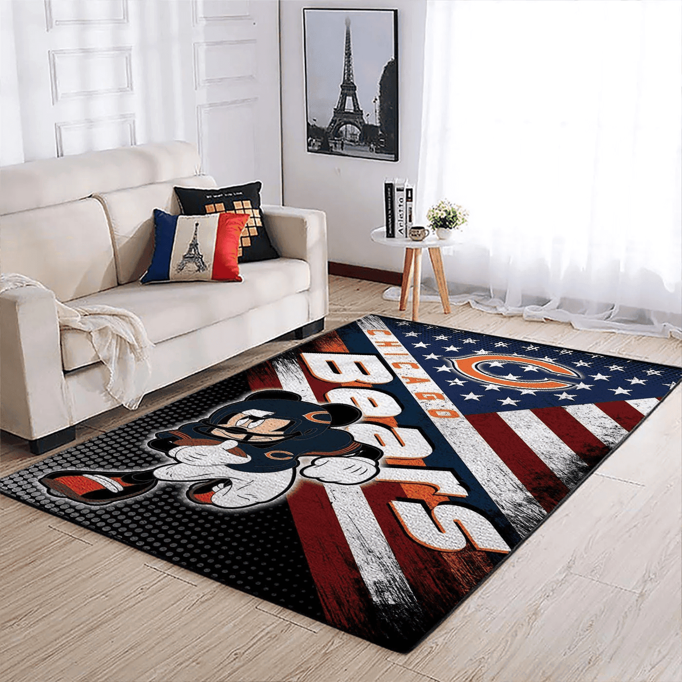 Chicago Bears Team Logo Mickey Us Rectangle Area Rug – Full Print Carpet For Living Room & Bedroom Home Decor