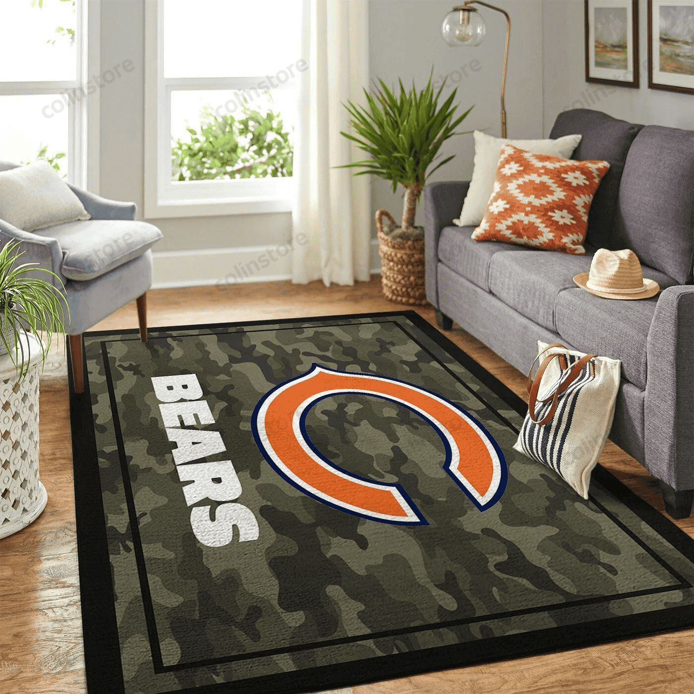 Chicago Bears Team Logo Rectangle Area Rug – Full Print Carpet For Living Room & Bedroom Home Decor