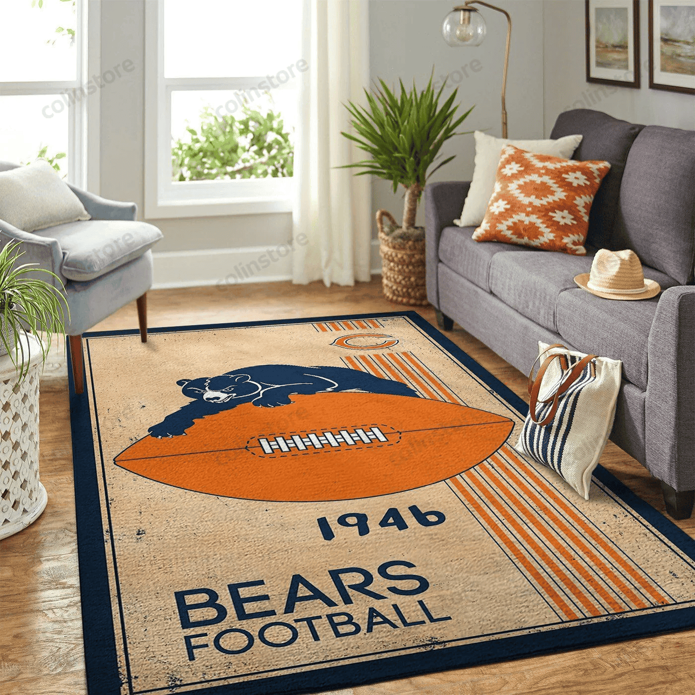 Chicago Bears Team Logo Rectangle Area Rug – Full Print Carpet For Living Room & Bedroom Home Decor