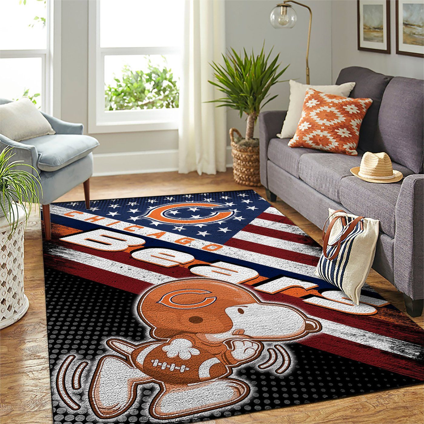Chicago Bears Team Logo Snoopy Us Rectangle Area Rug – Full Print Carpet For Living Room & Bedroom Home Decor