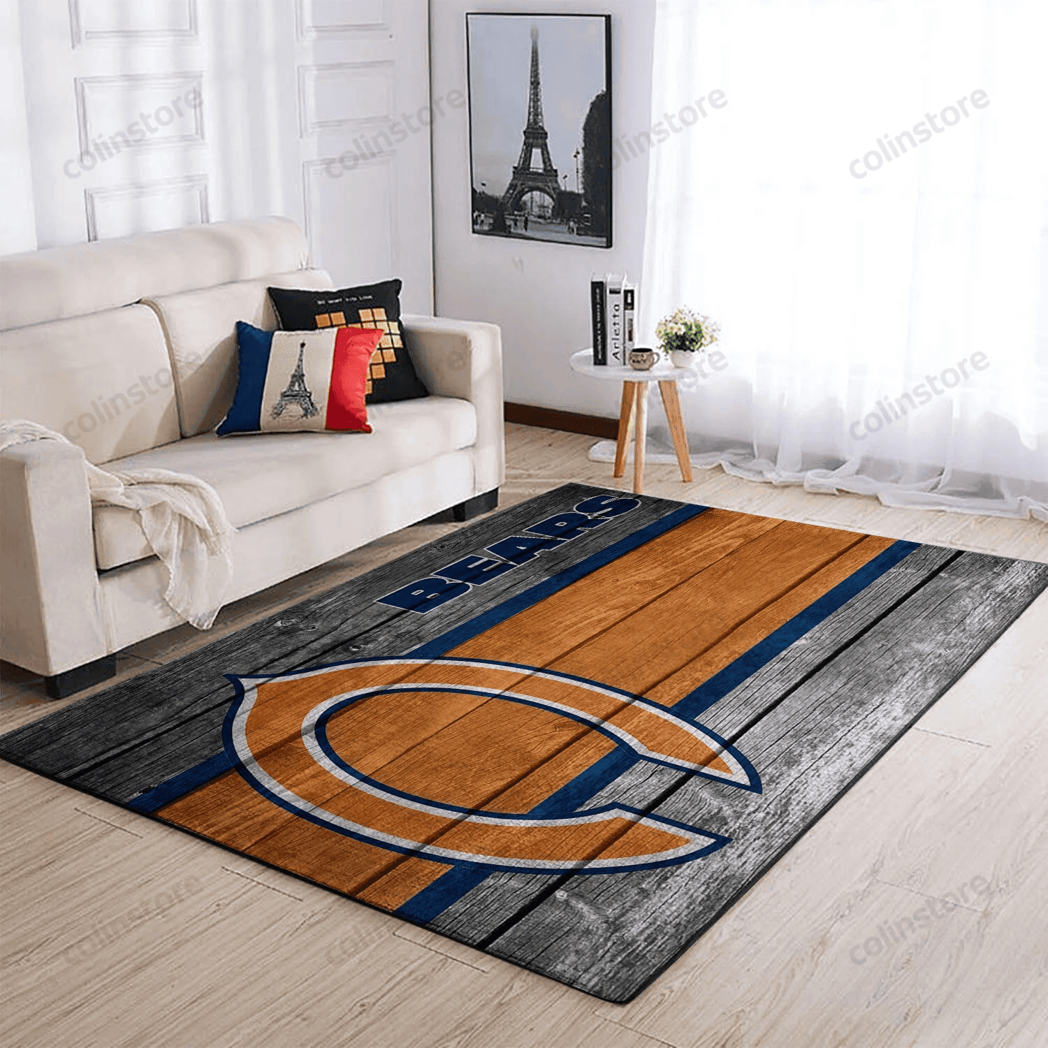 Chicago Bears Team Logo Wooden Rectangle Area Rug – Full Print Carpet For Living Room & Bedroom Home Decor