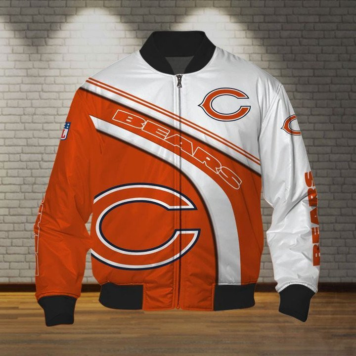 Chicago Bears White Nice Curve In Orange Bomber Jacket | NFL Team Jacket for Men & Women | Football Fan Gift