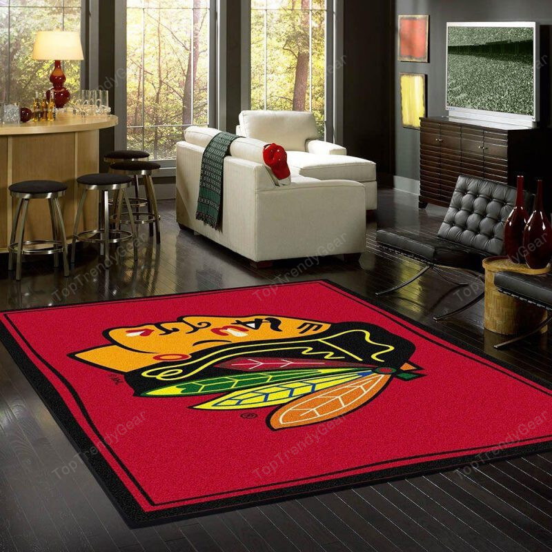 Chicago Blackhawks Rectangle Area Rug – Full Print Carpet For Living Room & Bedroom Home Decor