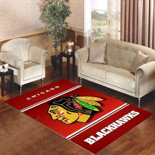 Chicago Blackhawks Rectangle Area Rug – Full Print Carpet For Living Room & Bedroom Home Decor