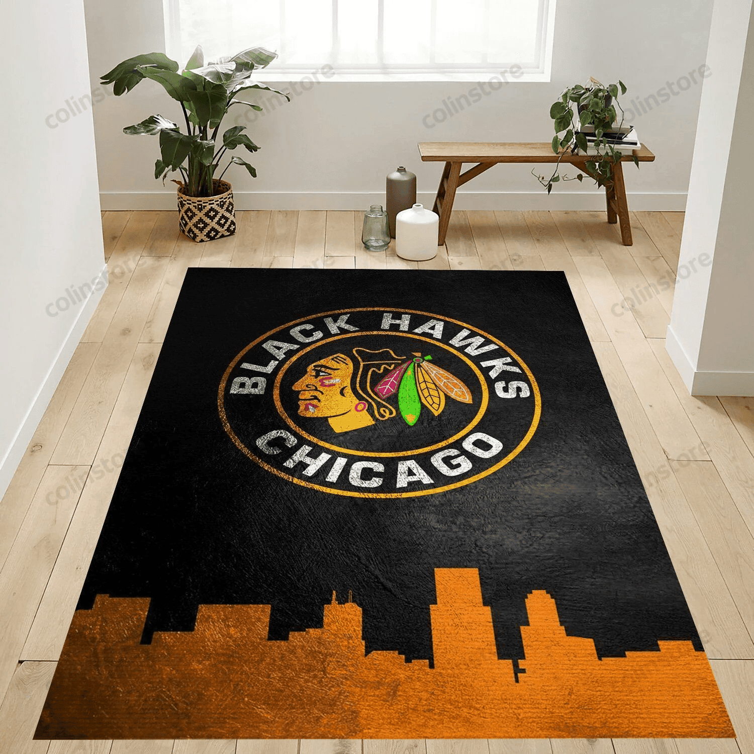 Chicago Blackhawks Skyline Rectangle Area Rug – Full Print Carpet For Living Room & Bedroom Home Decor