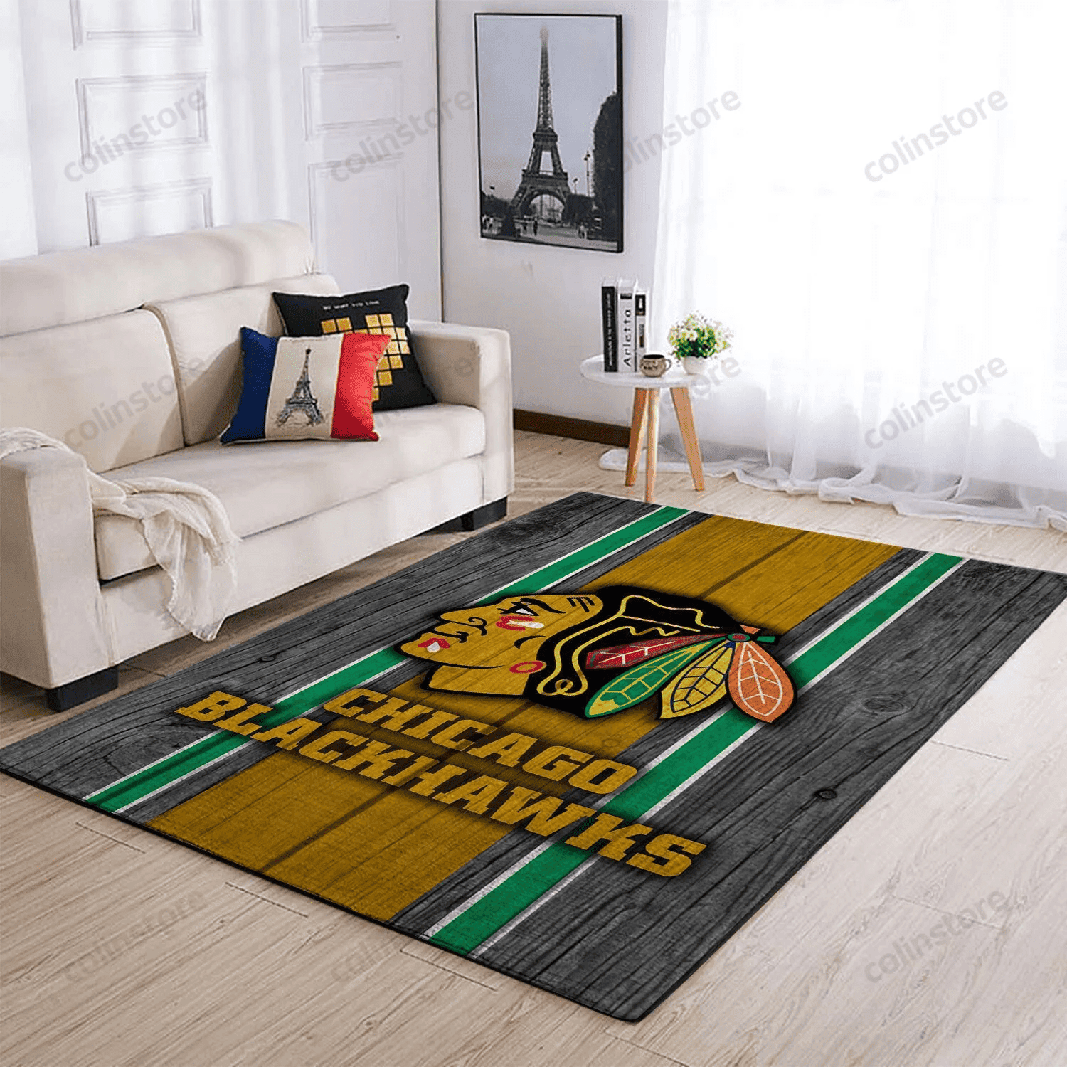 Chicago Blackhawks Team Logo Rectangle Area Rug – Full Print Carpet For Living Room & Bedroom Home Decor