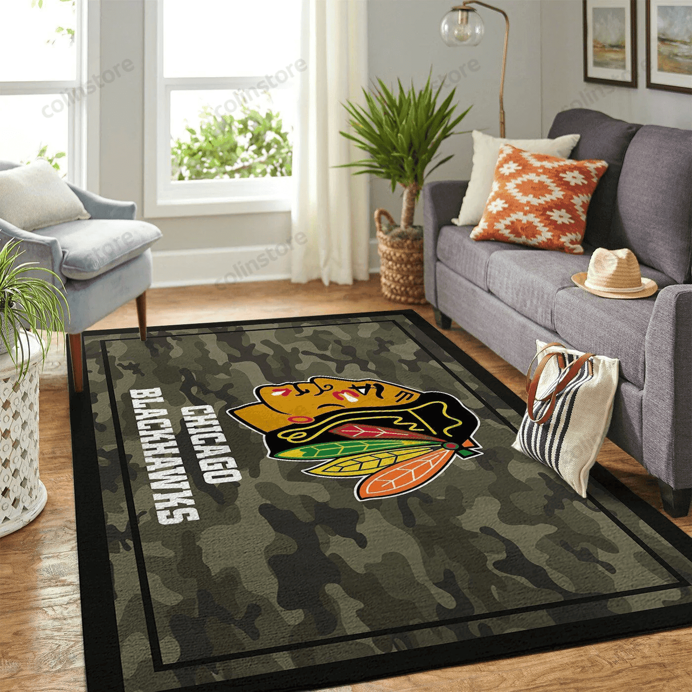 Chicago Blackhawks Team Logo Rectangle Area Rug – Full Print Carpet For Living Room & Bedroom Home Decor