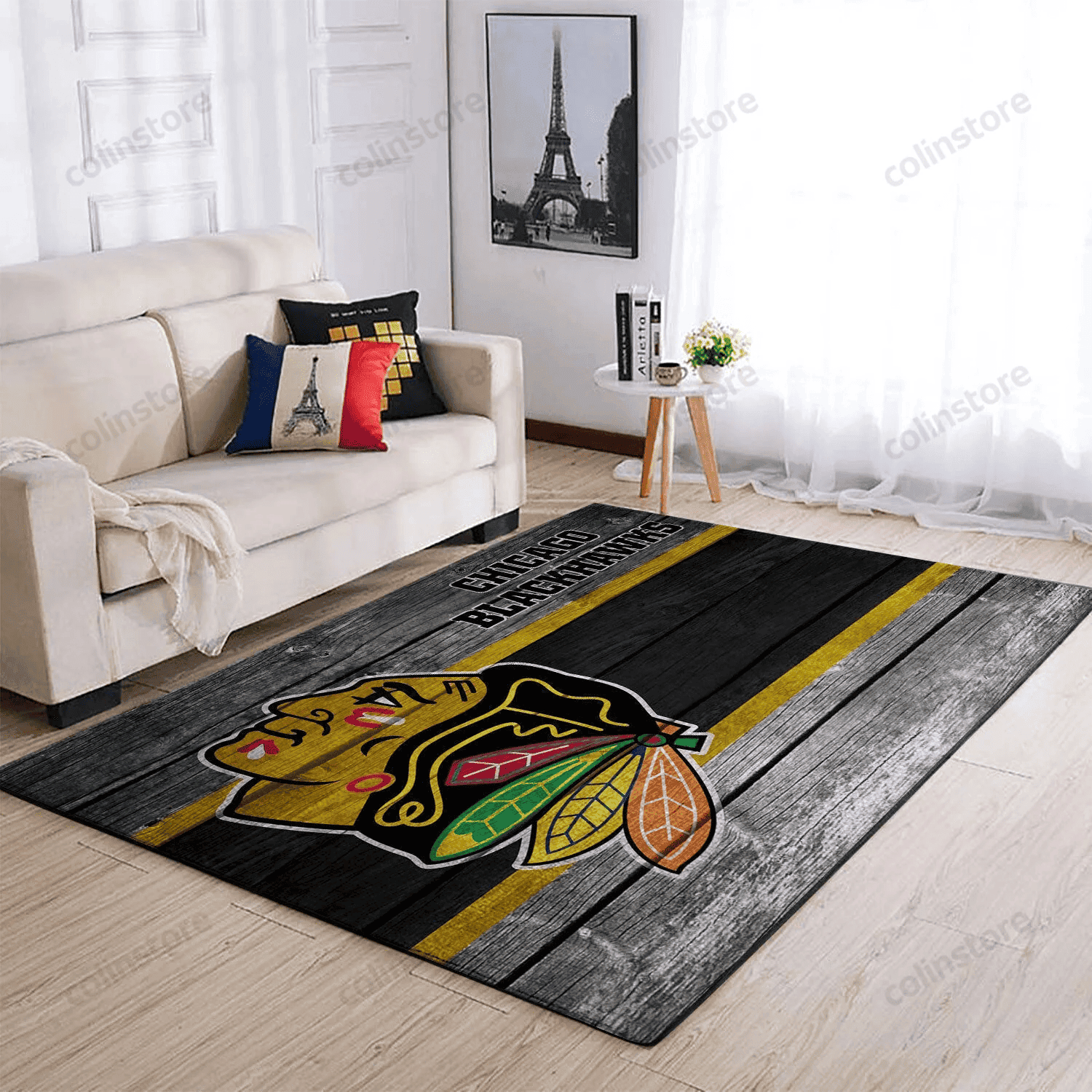Chicago Blackhawks Team Logo Rectangle Area Rug – Full Print Carpet For Living Room & Bedroom Home Decor