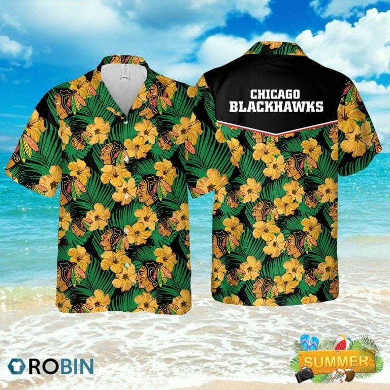 Chicago Blackhawks Tropical Gold Aloha Hawaiian Shirt for Men & Women