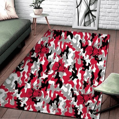 Chicago Bulls Basketball Camouflage 3D Rectangle Area Rug – Full Print Carpet For Living Room & Bedroom Home Decor