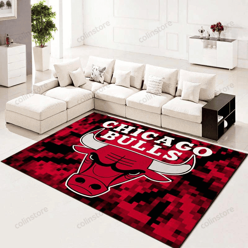 Chicago Bulls Basketball Pixel Pattern 3D Rectangle Area Rug – Full Print Carpet For Living Room & Bedroom Home Decor