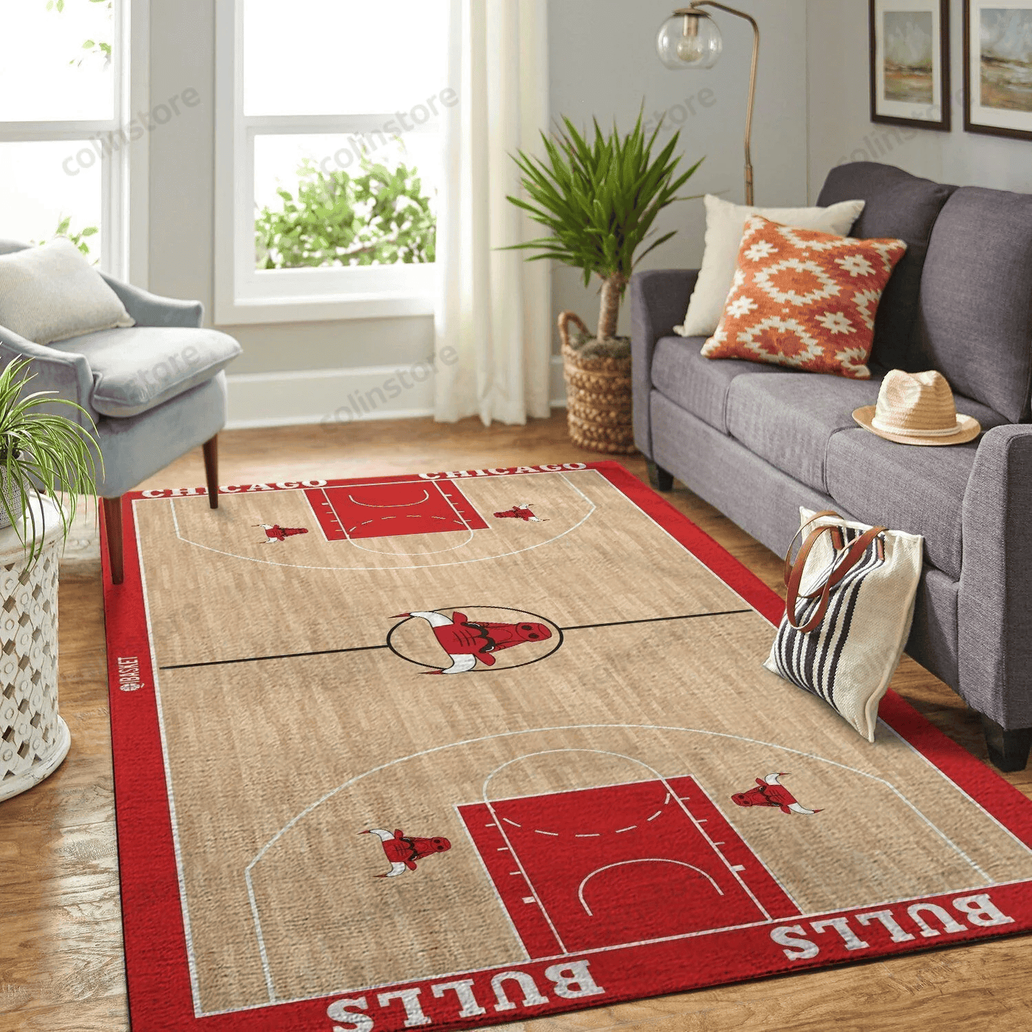 Chicago Bulls Court 3D Rectangle Area Rug – Full Print Carpet For Living Room & Bedroom Home Decor