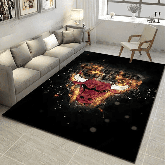 Chicago Bulls Logo Fire Gifts 3D Rectangle Area Rug – Full Print Carpet For Living Room & Bedroom Home Decor