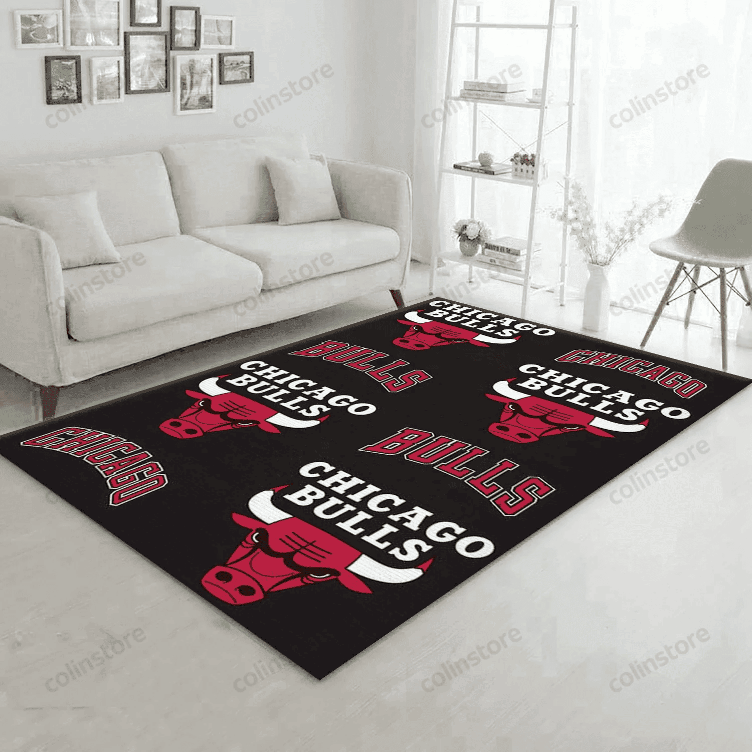 Chicago Bulls Patterns 2 Team Logos Rectangle Area Rug – Full Print Carpet For Living Room & Bedroom Home Decor