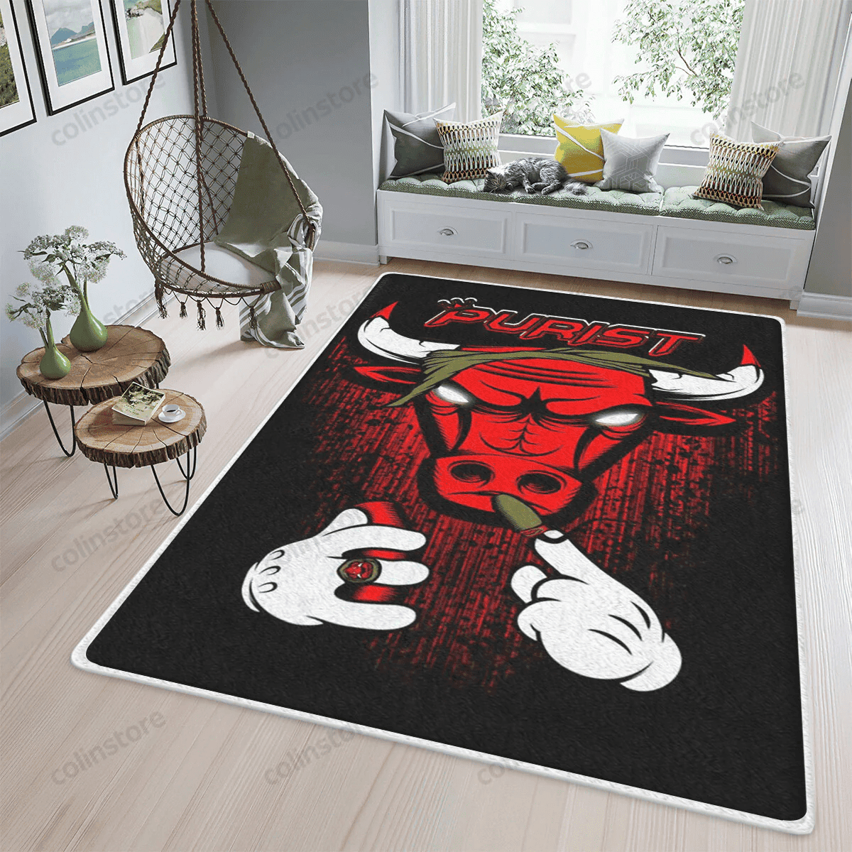 Chicago Bulls Purist Tupac Smoke 3D Rectangle Area Rug – Full Print Carpet For Living Room & Bedroom Home Decor