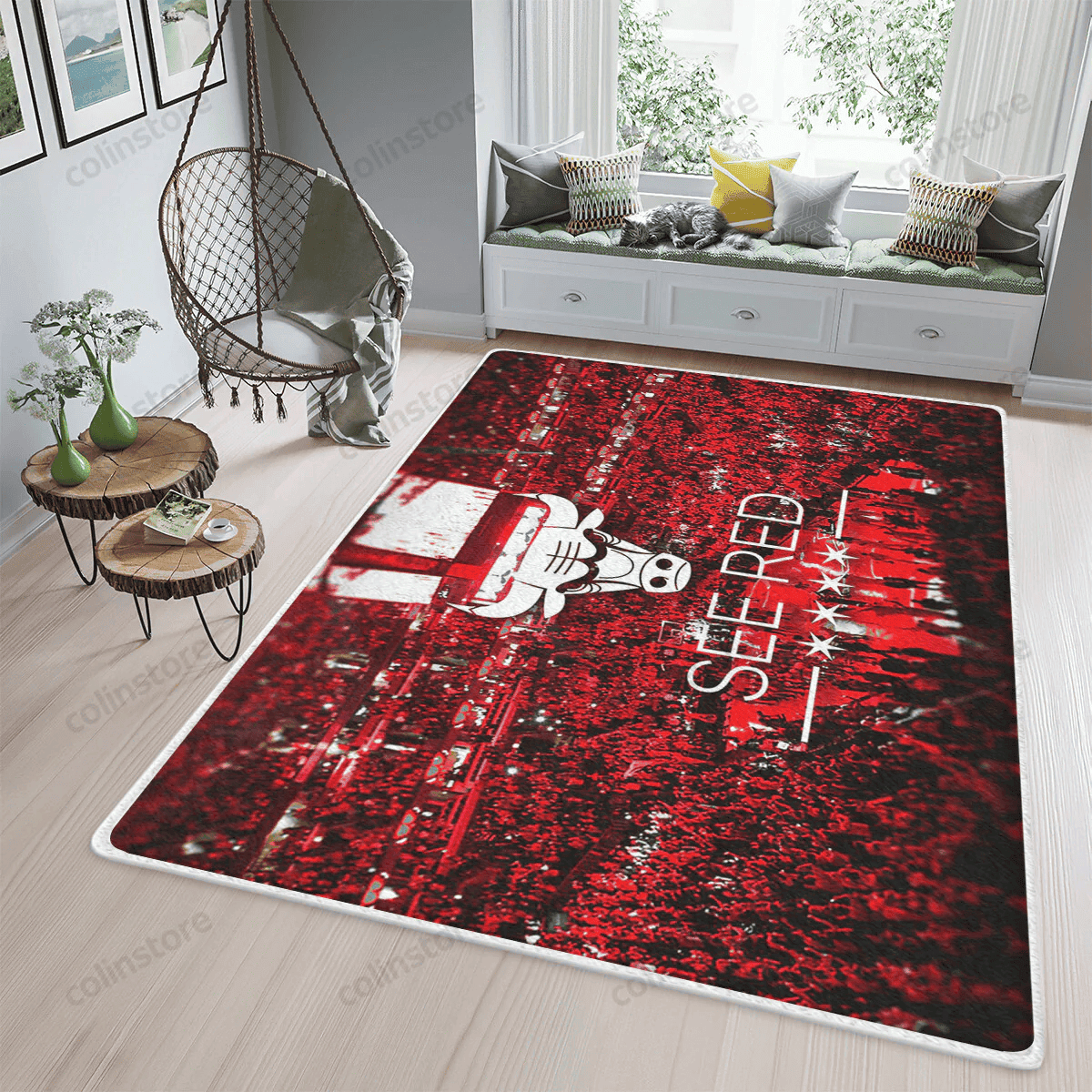 Chicago Bulls See Red 3D Rectangle Area Rug – Full Print Carpet For Living Room & Bedroom Home Decor
