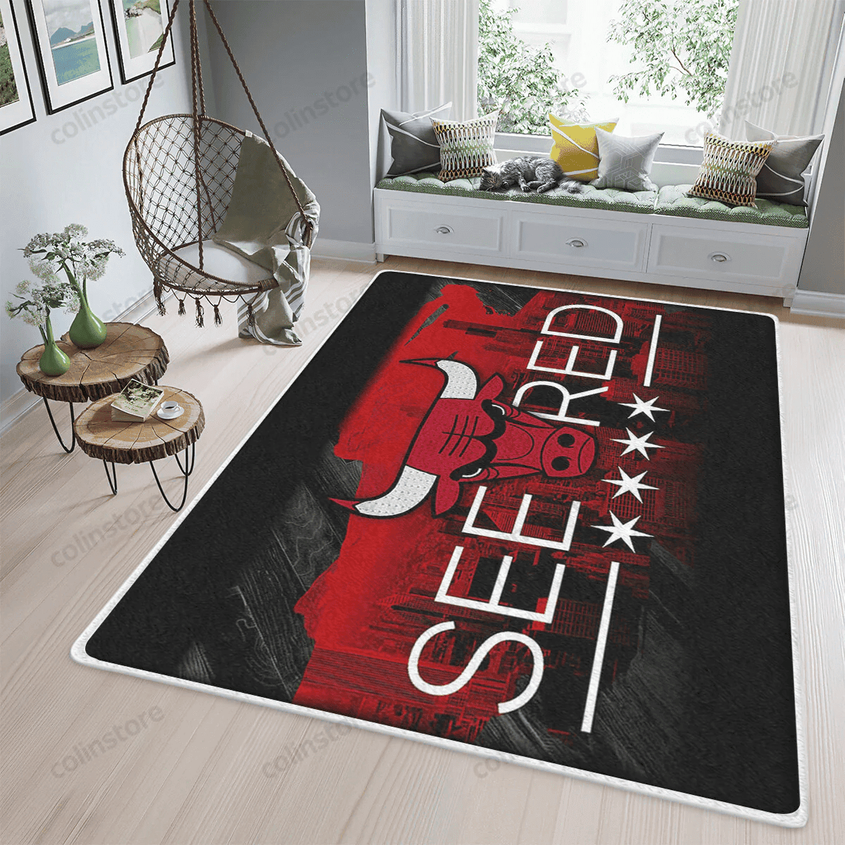 Chicago Bulls See Red Team Logo 3D Rectangle Area Rug – Full Print Carpet For Living Room & Bedroom Home Decor