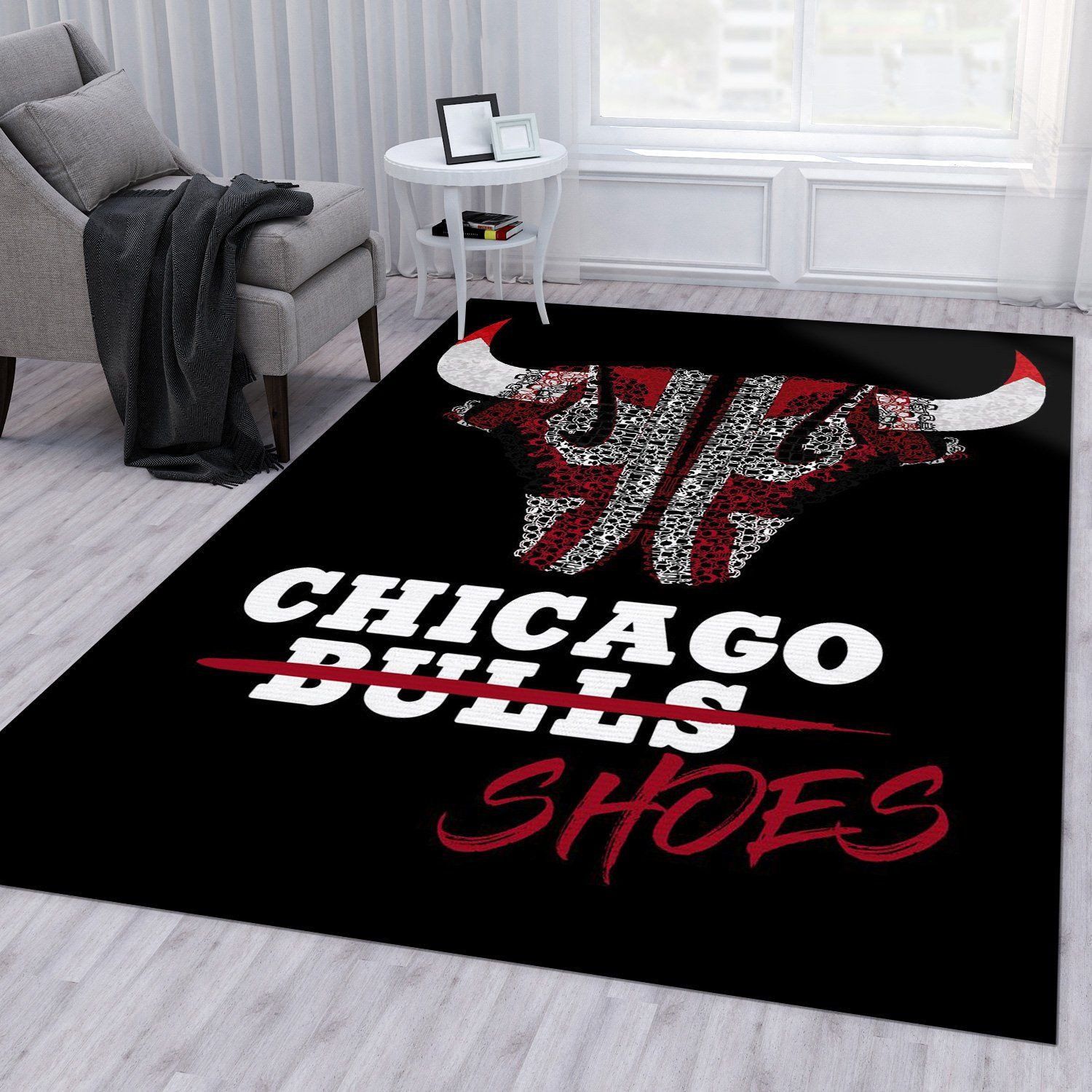 Chicago Bulls Shoes Doodle Rectangle Area Rug – Full Print Carpet For Living Room & Bedroom Home Decor