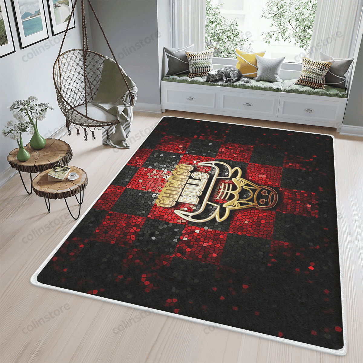 Chicago Bulls Stained Glass 3D Rectangle Area Rug – Full Print Carpet For Living Room & Bedroom Home Decor
