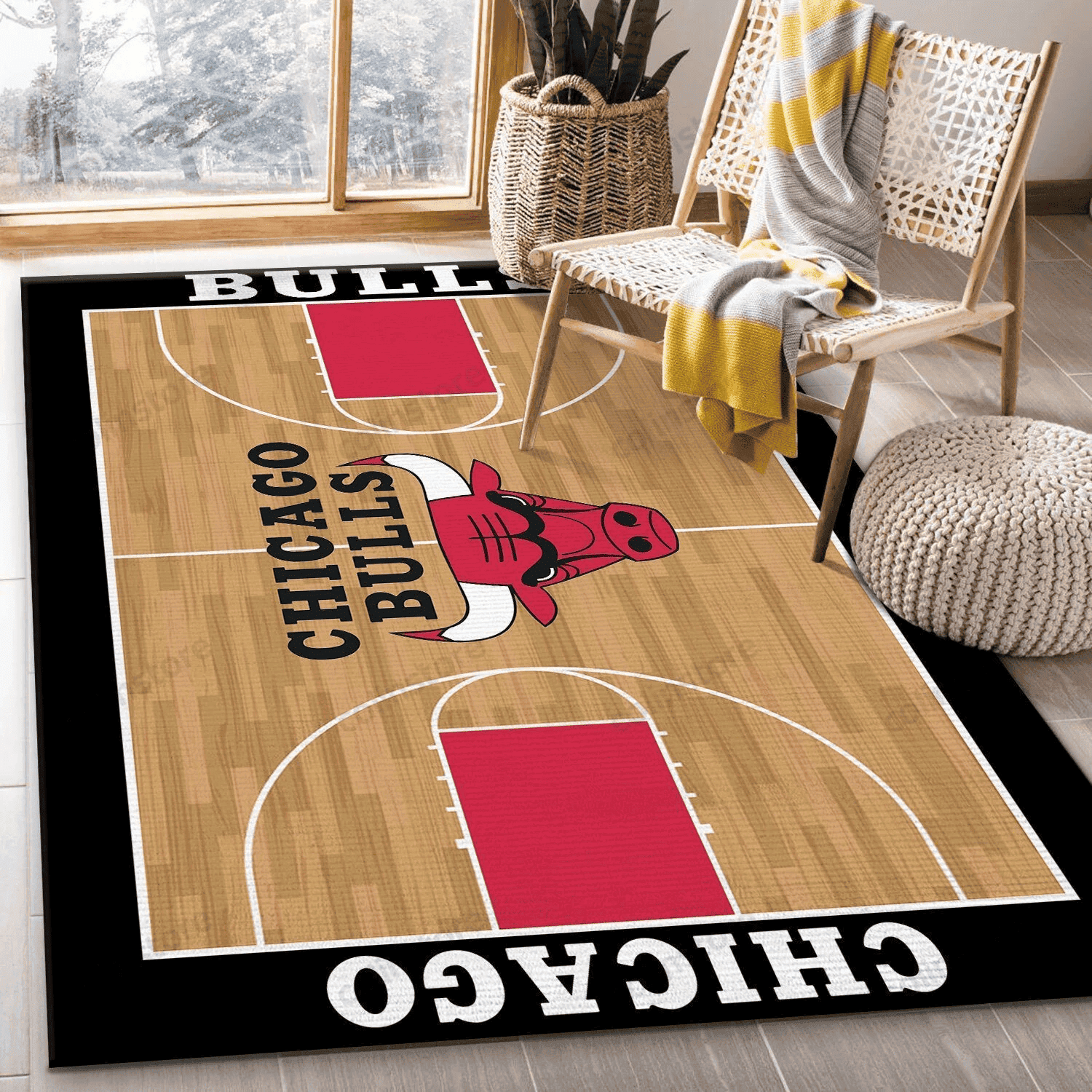 Chicago Bulls Team Logo And Stadium 3D Rectangle Area Rug – Full Print Carpet For Living Room & Bedroom Home Decor