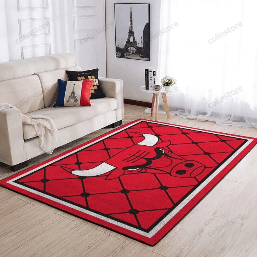 Chicago Bulls Team Logo Net 3D Rectangle Area Rug – Full Print Carpet For Living Room & Bedroom Home Decor