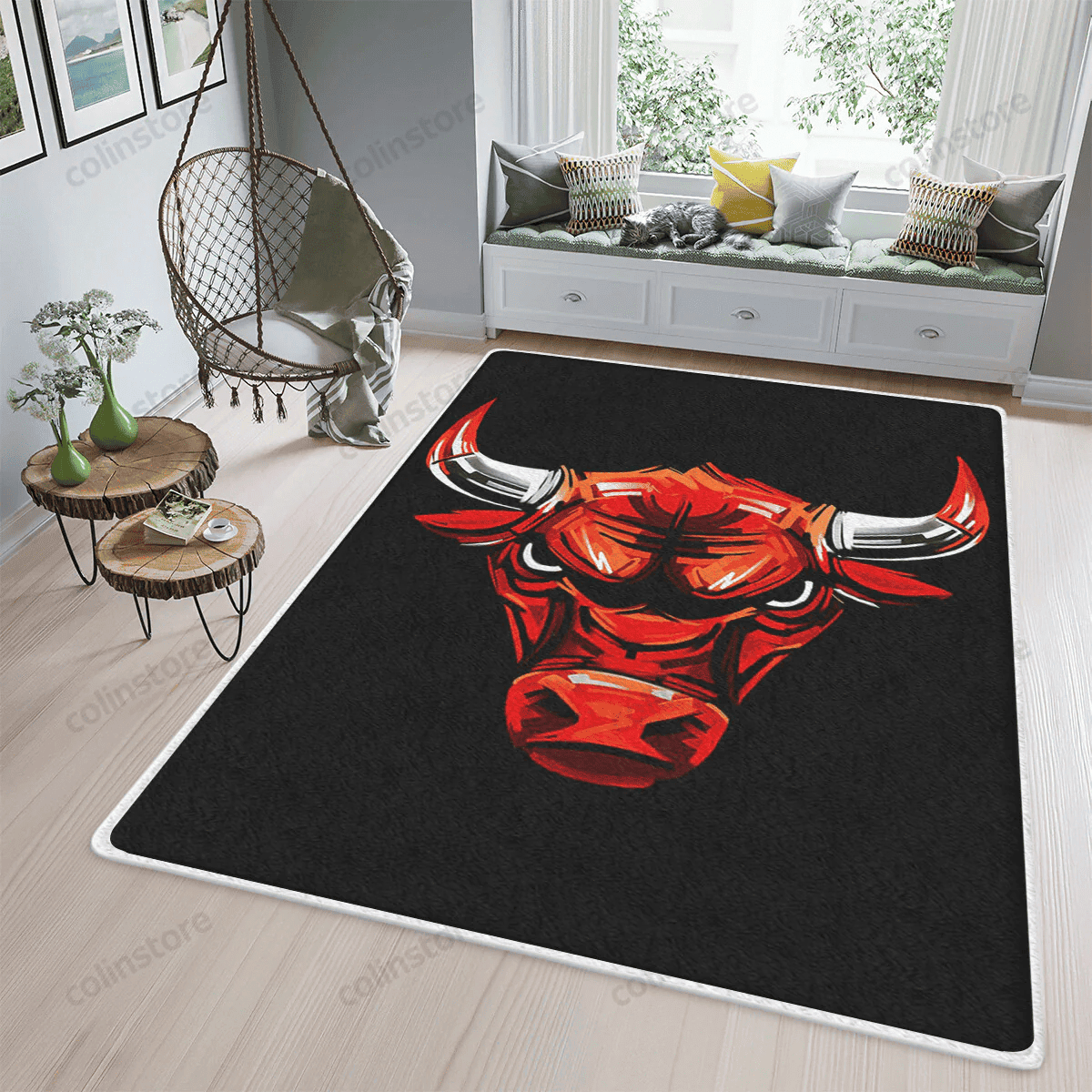 Chicago Bulls Team Logo Oil Painting 3D Rectangle Area Rug – Full Print Carpet For Living Room & Bedroom Home Decor