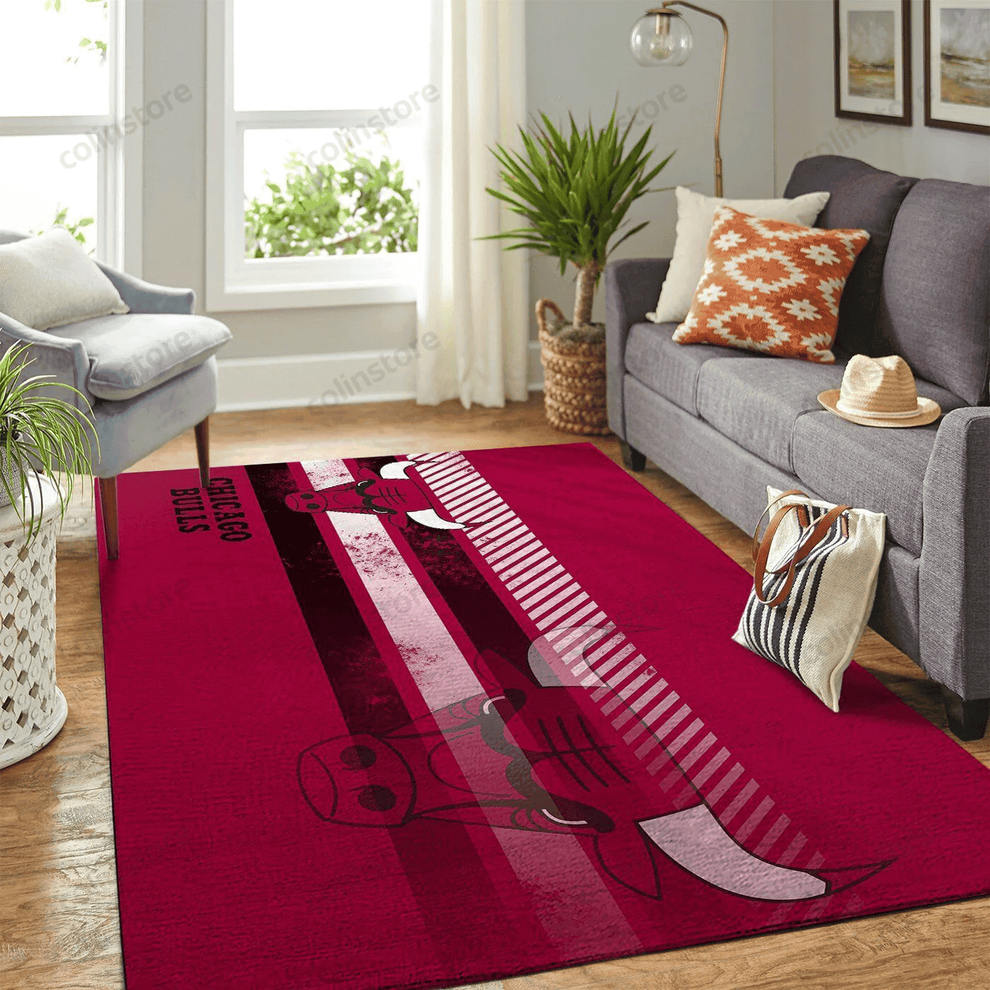 Chicago Bulls Team Logo Rectangle Area Rug – Full Print Carpet For Living Room & Bedroom Home Decor