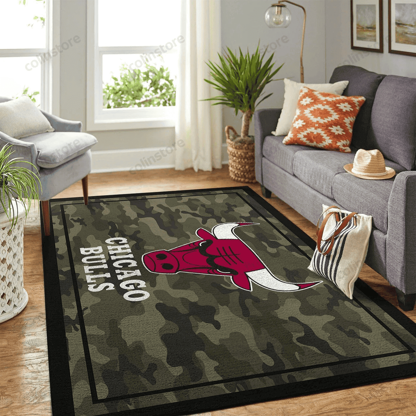 Chicago Bulls Team Logo Rectangle Area Rug – Full Print Carpet For Living Room & Bedroom Home Decor