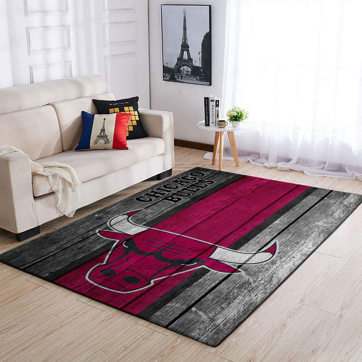 Chicago Bulls Team Logo Wooden Rectangle Area Rug – Full Print Carpet For Living Room & Bedroom Home Decor