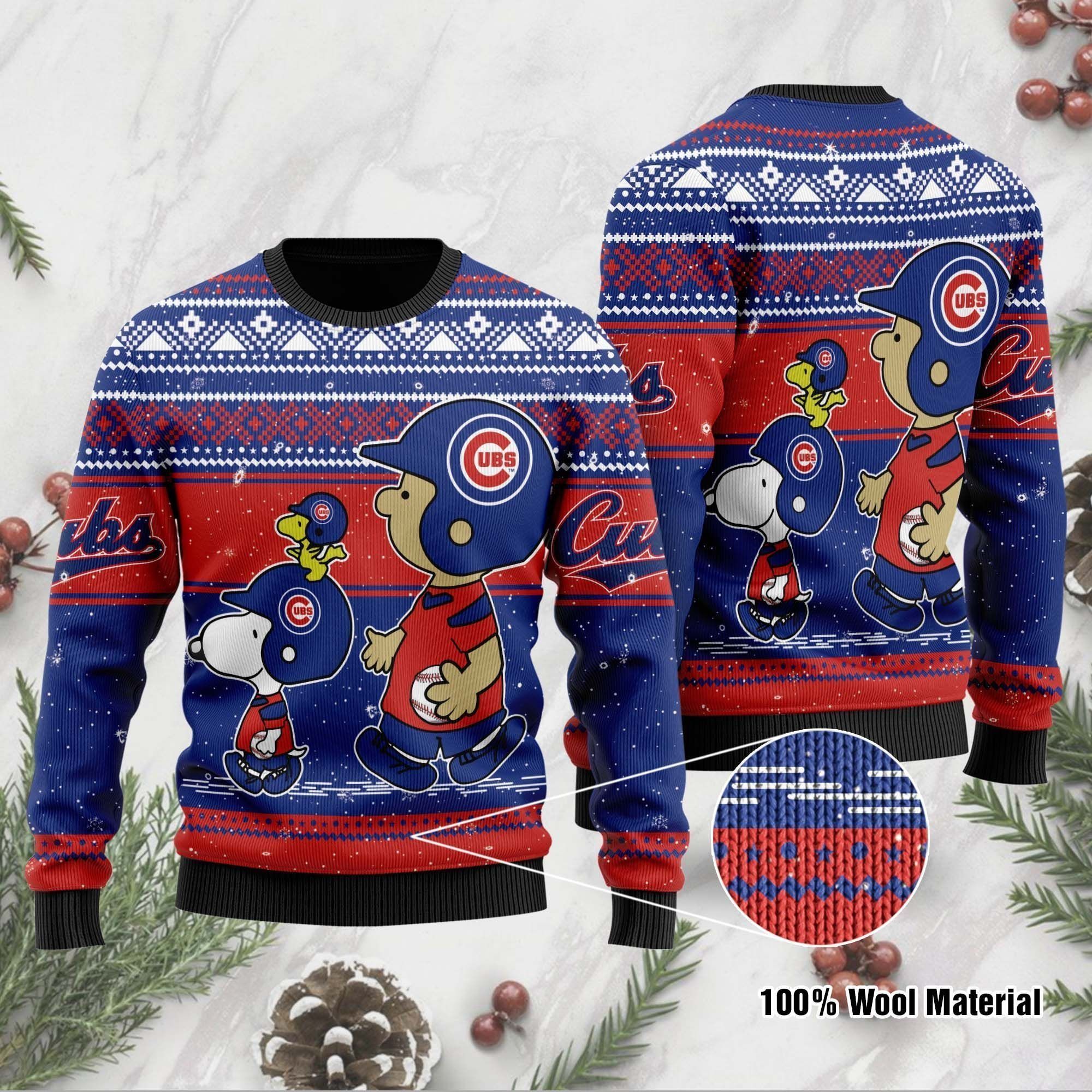 Chicago Cubs Charlie Brown Snoopy Wear Football Jersey Ugly Christmas Sweater Party