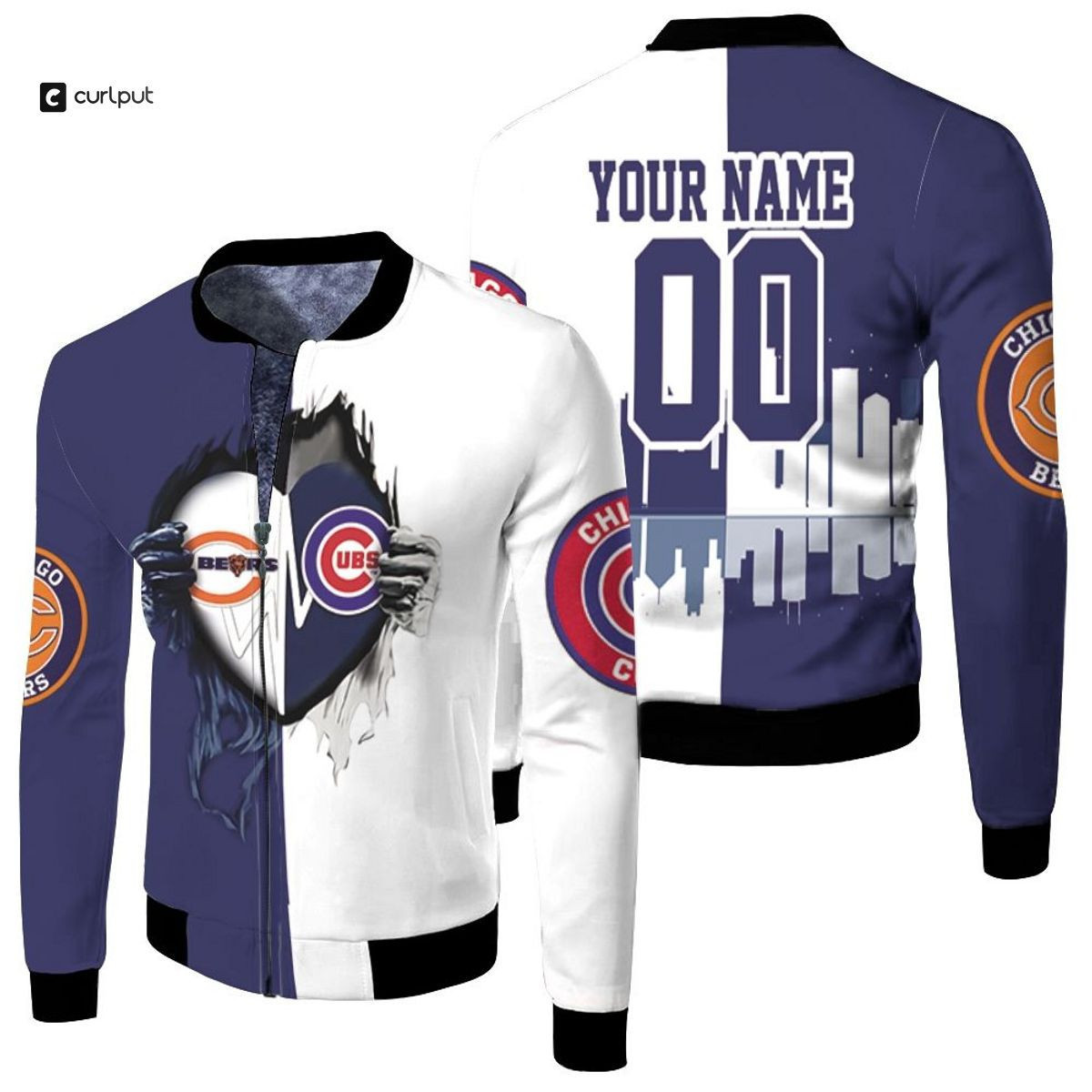 Chicago Cubs Personalized Name Number Heartbeat Love Ripped Bomber Jacket | MLB Team Jacket for Men & Women | Baseball Fan Gift