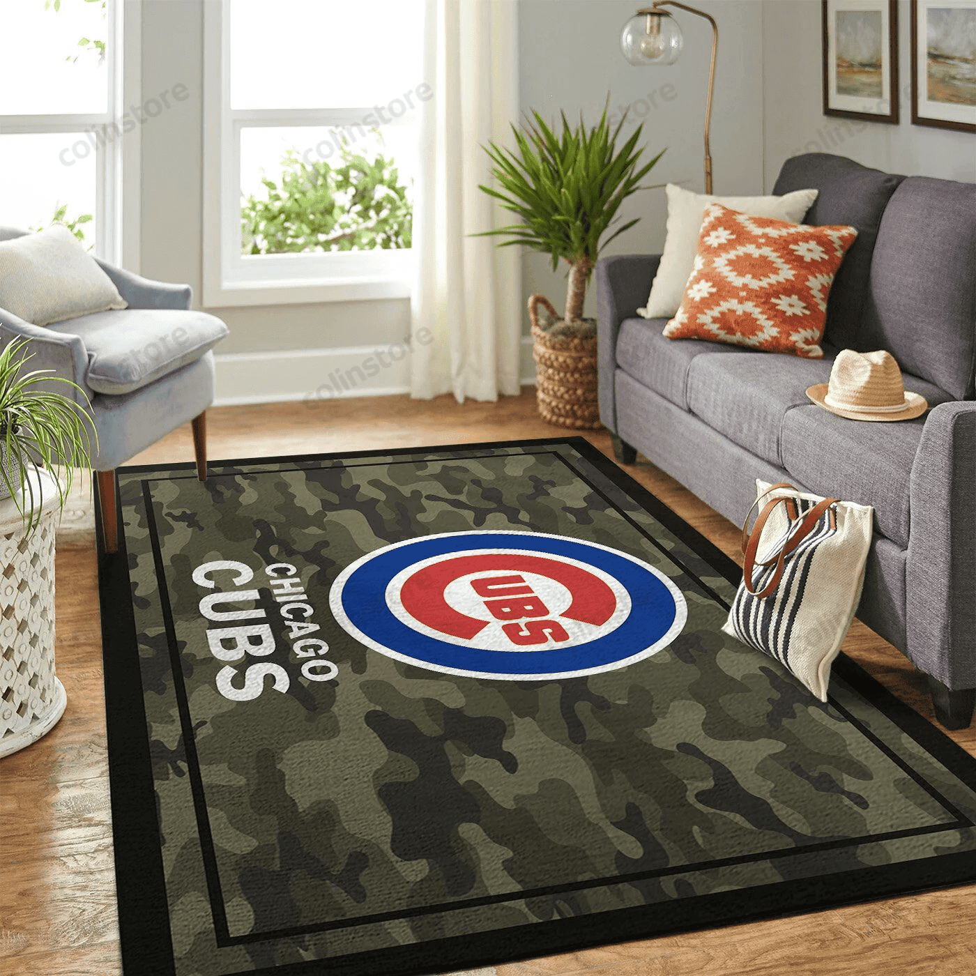 Chicago Cubs Team Logo Camo Rectangle Area Rug – Full Print Carpet For Living Room & Bedroom Home Decor