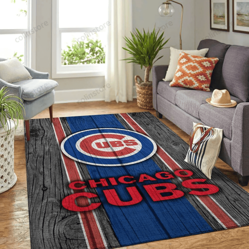 Chicago Cubs Team Logo Rectangle Area Rug – Full Print Carpet For Living Room & Bedroom Home Decor
