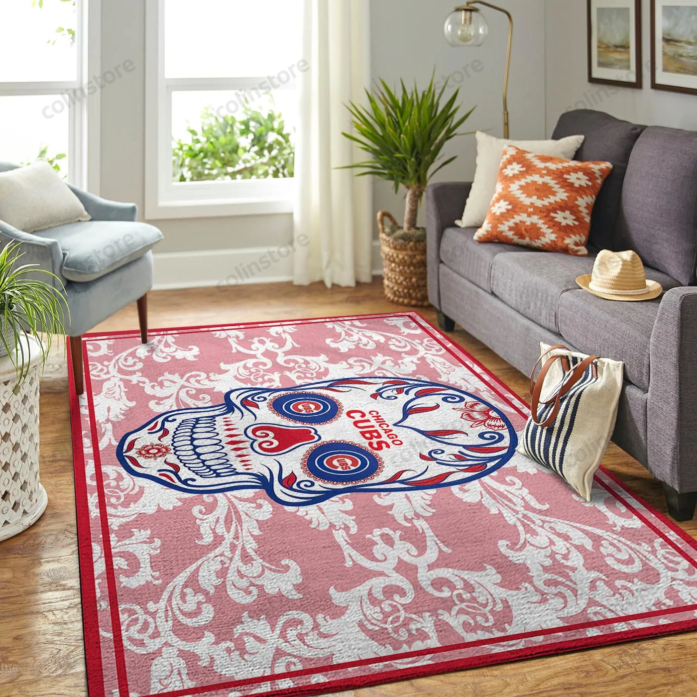Chicago Cubs Team Logo Skull Rectangle Area Rug – Full Print Carpet For Living Room & Bedroom Home Decor