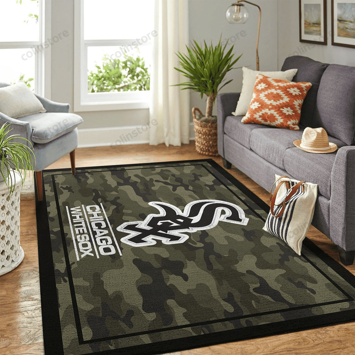 Chicago White Sox Team Logo Camo Rectangle Area Rug – Full Print Carpet For Living Room & Bedroom Home Decor