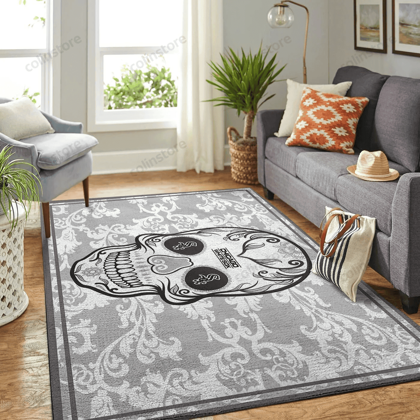 Chicago White Sox Team Logo Skull Rectangle Area Rug – Full Print Carpet For Living Room & Bedroom Home Decor
