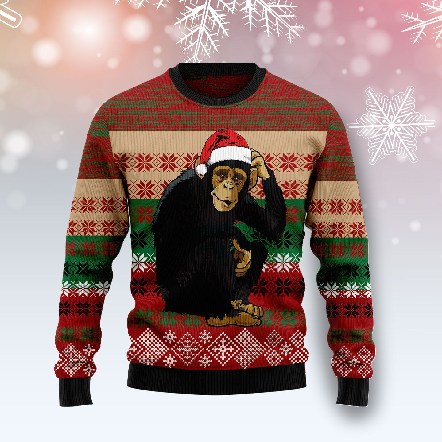 Chimpanzee Ugly Christmas Sweater, Perfect Holiday Gift