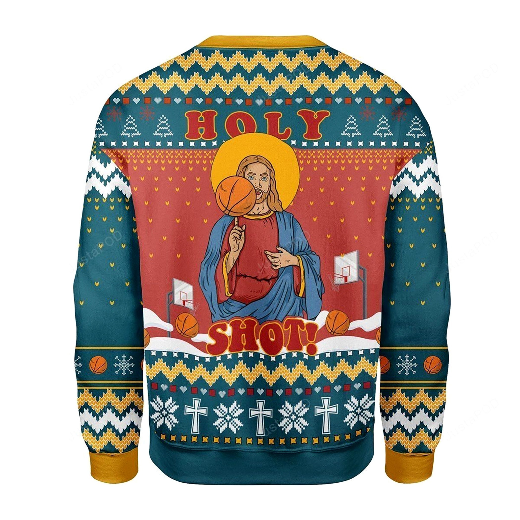Christ Jesus Holy Shot Baseketball Ugly Christmas Sweater
