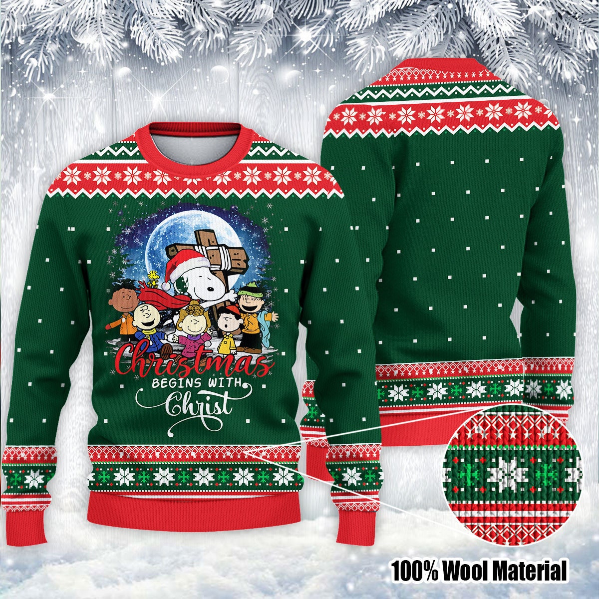 Christmas Begins With Christ Snoopy Ugly Christmas Sweater