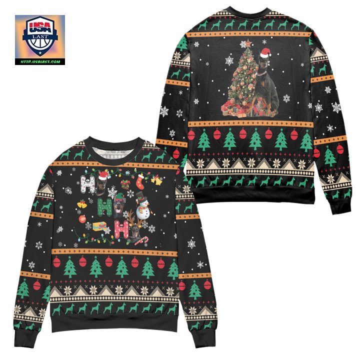 Christmas Celebration with Doberman Ugly Christmas Sweater Black