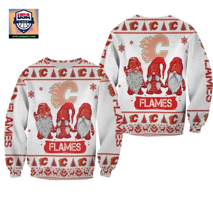 Christmas Gnomes Calgary Flames Ugly Sweater Christmas 3D Sweater